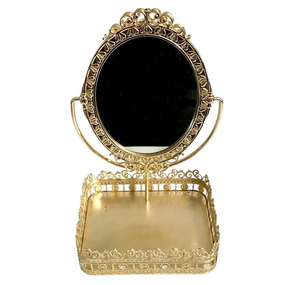 WHITE BARN Elegant Gold Vanity Mirror with Tray - Picture 2 of 7